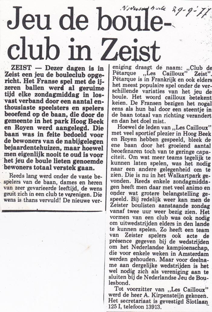Nieuws in de Nieuwsbode van september 1977