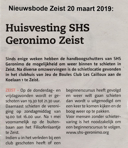 20-03-2019: SCHIETVERENIGING GERONIMO GESETTELD BIJ LES CAILLOUX