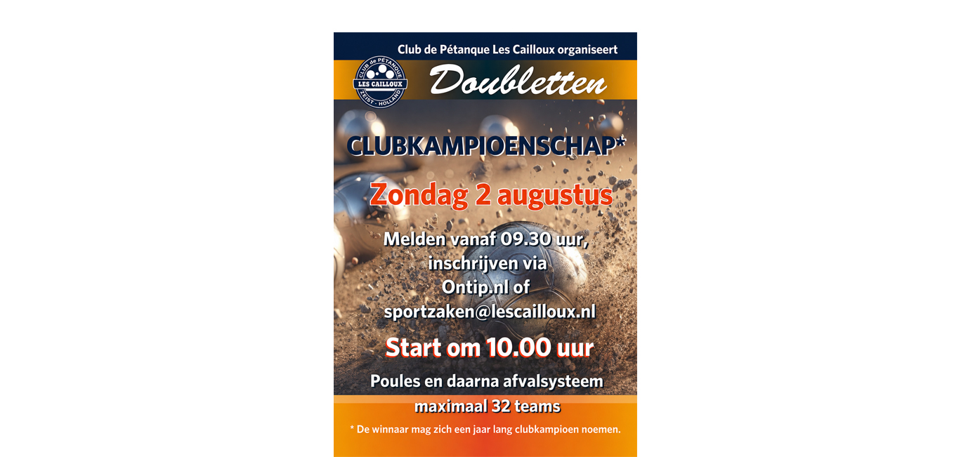 06-07-2026: INSCHRIJVEN VOOR DOUBLETTE CLUB KAMPIOENSCHAP
